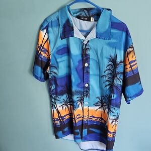 Vibrant Blue and Orange Men's Casual Shirt